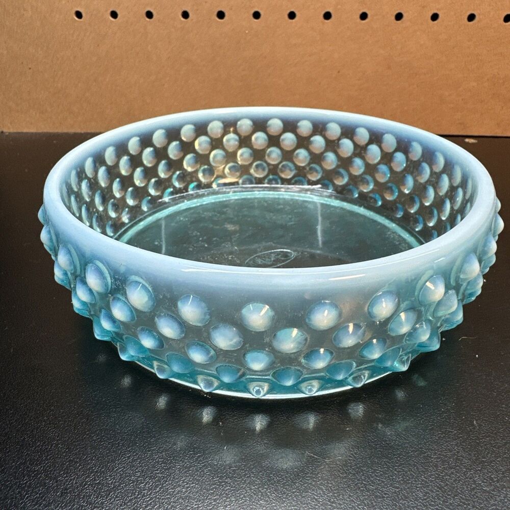 Fenton Art Glass Blue Opalescent Hobnail Candy Vanity Jar No Lid